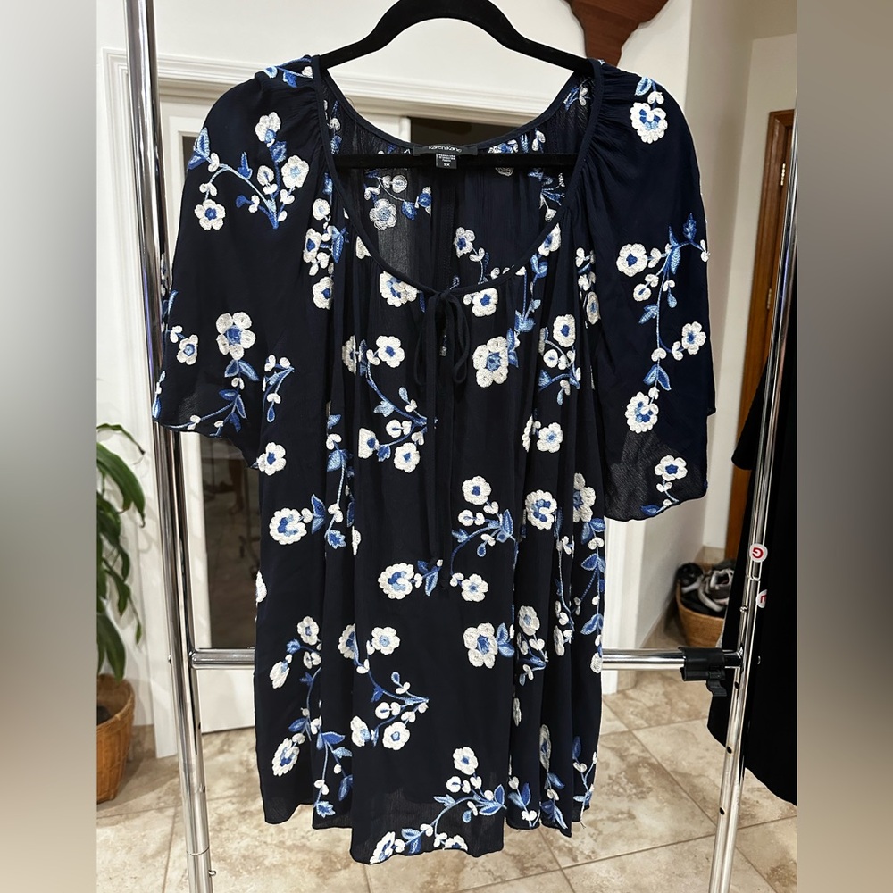 Karen Kane Black Embroidered Floral Peasant Top Blouse Shirt Plus Size 2X